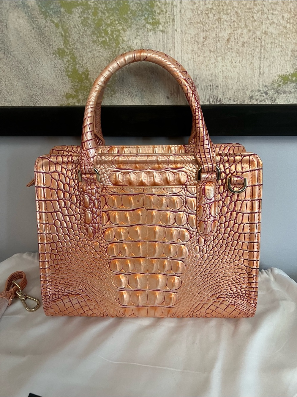 Brahmin Rose Gold Croc-Embossed Satchel - Picture 6 of 11